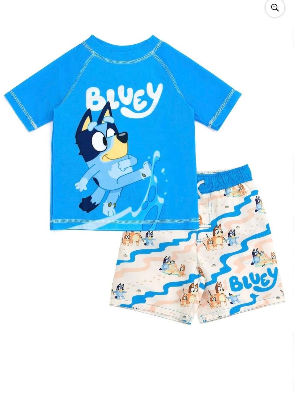 💟Bluey Toddler Boys 2-Piece Rash Guard and Swim Trunks Set Size: 4/5